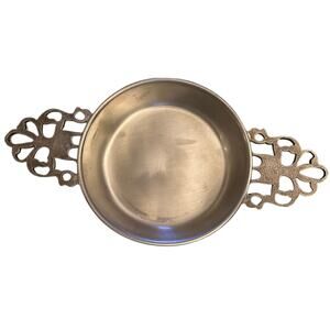 Porringer Serving Dish Pewter Double Ornate Handle Vintage